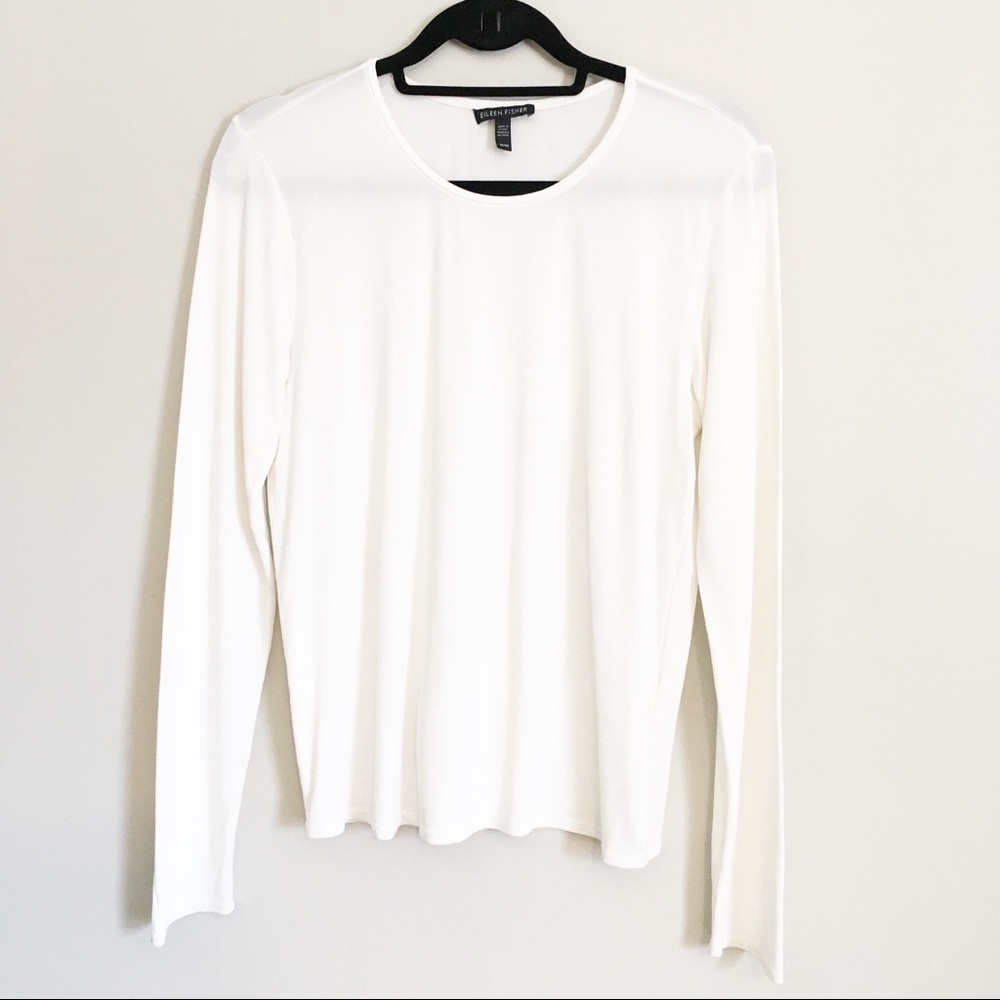 ❌SOLD❌ Eileen Fisher 100% silk white long sleeve - Picture 2 of 6